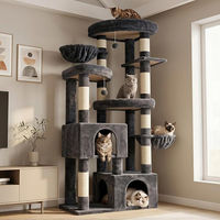 Produktbild von 1&1 MP Kratzbaum für große Katzen in Rauchgrau mit 171 cm Höhe, 3 Plattformen, 2 Höhlen und 2 Katzenwohnungen aus Plüsch und Sisal