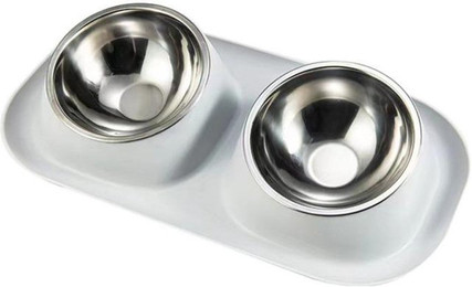 Produktbild von 1 stück Edelstahl Doppel Katzen-Hundenapf Katzenfutterbehälter Rutschfeste Basis Haustier Wasser Feeder Neigung Schutz Hals Welpen Katzen Schalen