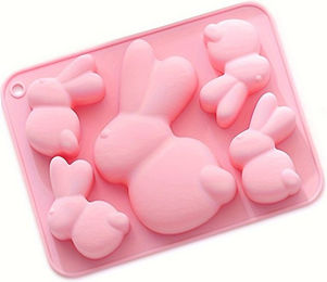 Produktbild von 1 Stück Silikonform mit 5 Mulden, Osterhase, verschiedene Größen, Kuchen, Schokolade, Gelee, Backformen, verwendbar für selbstgemachte Seife, Ton, Tropfen, Eiswürfel, Hundefutter