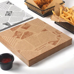 Produktbild von 100 Stück Feinkost-Wachspapierbögen für Lebensmittelkörbe, bedruckt im alten Zeitungsstil, fettdichtes Feinkostpapier zum Einwickeln von Brot, Burgern und Pommes Frites 25 * 25cm