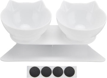 Produktbild von 15 Grad geneigte Katze Doppelnapf Nackenschutz Haustier Futternapf für Zuhause Tierhandlung Wohnzimmer(Weiße Basis