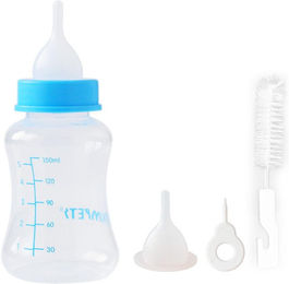 Produktbild von 150ml Haustierfütterflasche Silikon Kätzchen Welpe Saugflasche mit Ersatzsaugern für Kleine blau