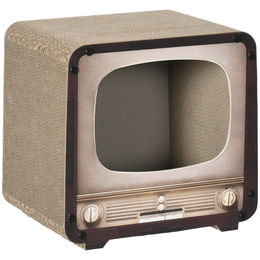 2-in-1 Katzen Kratzbaum im Vintage-Design als Fernsehers mit Katzenhaus und Wellpappe Kratzmatte, Braun, 39 x 29 x 37 cm – Bild 1 von 3