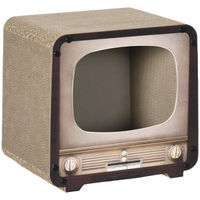 Produktbild von 2-in-1 Katzen Kratzbaum im Vintage-Design als Fernsehers mit Katzenhaus und Wellpappe Kratzmatte, Braun, 39 x 29 x 37 cm