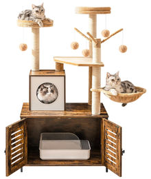 2-in-1 Katzenbaum mit integriertem Katzenklo in Vintage-Braun – Bild 1 von 1