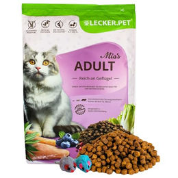 Produktbild von 2,5 kg Lecker.Pet® Mia's Adult Herzhaftes Geflügel Katzenfutter Trockenfutter Vollnahrung + 2 Mäuse