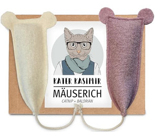 Produktbild von 2 handgenähte Spielmäuse für Katzen mit Katzenminze- und Baldrian-Füllung