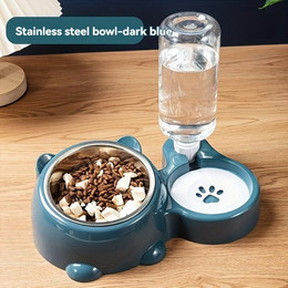 Produktbild von 2-in-1 Haustier Futterautomat und Wasserspender mit erhöhter Neigung und Edelstahlnapf für Hunde und Katzen Nackenschutzdesign Haustierfütterungszubehör 1pc blau