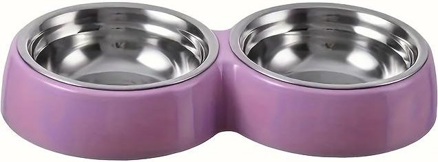 Produktbild von 2-in-1 Haustierfutter- und Wassernapf-Set aus Kunststoff und Edelstahl mit rutschfestem Ständer, Fütterungszubehör für Katzen violett