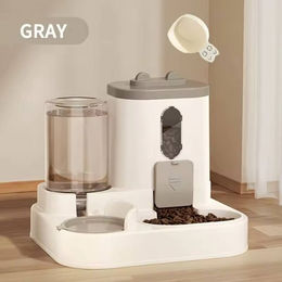 Produktbild von 2-in-1 Katzenfutterspender Wasser und Futter integriert Vollautomatischer Katzenfutter-Fütterungs- und Wasserspender Niedlicher Wasserspender grau