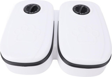 Produktbild von 2 Mahlzeiten Automatischer Futterautomat Timerfunktion Rutschfester Boden Separate Näpfe Futterspender für Hund Katze