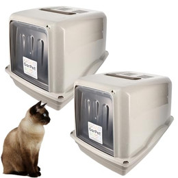 Produktbild von 2X Katzenklo mit Deckel XXL Katzentoilette große Katzen Klo WC Haubentoilette grau inkl. Aktivkohlefilter Doppelpack