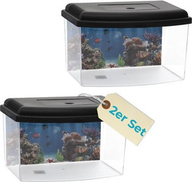 Produktbild von 2X Nano Aquarium Terrarium Faunarium Mini Becken mit Deckel und Rückwandfolie