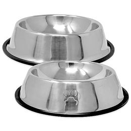 2er Set Edelstahl Futternapf für Hunde und Katzen mit Gummirand und Pfotenmotiv 750ml 26cm Silber - 2 x 750 ml – Bild 1 von 3