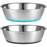 Produktbild von 2er Set Rutschfeste Napf aus Edelstahl für Hunde und Katzen 425ml Grau Blau Silber - 2 x 425 ml