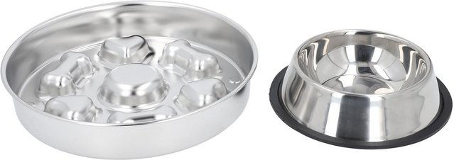 2er Set Slow Feeder Hundeschalen aus Edelstahl für kleine Rassen Größe L Silber – Bild 1 von 4