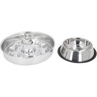 Produktbild von 2er Set Slow Feeder Hundeschalen aus Edelstahl für kleine Rassen Größe L Silber