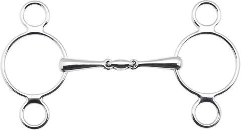 3 Ring Trense doppelt gebrochen aus Edelstahl 16 mm Gebiss 14,5 cm Silber – Bild 1 von 1