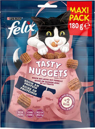 Produktbild von 3 + 1 gratis! 4 x Felix Katzensnacks - Tasty Nuggets: Lachs und Forelle (4 x 180 g)