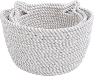 Produktbild von 3 Stück Kleine Gewebte Baumwollseilkörbe Katzenohrenkorb-Set für Babyutensilien Kleine Gegenstände Haustierbett grau