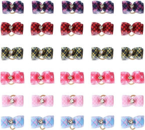 Produktbild von 30 Stück Haustierpflege Schleife Hund Katze Gummiband Winzig Bunt Kariert Haustierzubehör