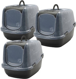Produktbild von 3er Sparpack XXL Katzentoilette Nestor Jumbo schwarz-marmor für große Katzen