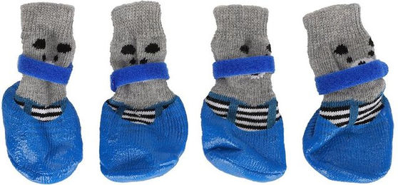 Produktbild von 4 Stück Haustier Hund Indoor Anti Schmutz Niedlich Bequem Schuhe Zubehör mit Klettverschluss Blau(S ) M