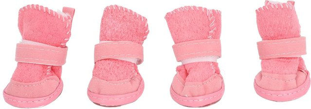 Produktbild von 4 Stück Haustierstiefel Warm Weich Rutschfest Leicht Verstellbar Katze Hund Schneestiefel für Chihuahua Type 2 rosa