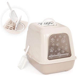 4BIG.fun Jumbo Katzentoilette mit Haube und Schwingklappe in Beige – Bild 1 von 13
