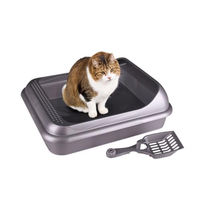 Produktbild von 4big.fun Offene Schalentoilette für Katzen und Kitten Grau aus Kunststoff mit Hochrand und Schaufel - 1 Stk.