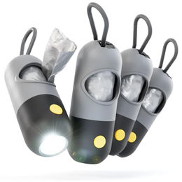 4er Set greate Kotbeutelspender für Hunde in Schwarz mit Taschenlampe und Karabinerhaken inklusive 30 Kotbeuteln - 4 x 15 Stk. – Bild 1 von 13