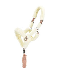 4Horses Fellhalfterset Borgo mit Strick aus Kunstleder für Ponys in Rosa oder Beige – Bild 1 von 2