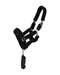 4HORSES Fellhalfterset Borgo mit Strick für Ponys in Schwarz und Rosegold – Bild 1 von 3