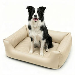 4L Textil Mario L Orthopädisches Hundebett aus Kunstleder mit Memory Foam in Beige 100x70x25 cm - 4 l – Bild 1 von 6