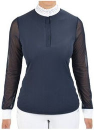 4Riders Turnier-Langarmshirt München Reitshirt für Damen in Blau Größe 44 aus Baumwolle – Bild 1 von 4
