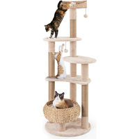 Produktbild von 6-stöckiger Kratzbaum für Katzen mit Sitzstange, Rohrkolben und Korbbett, 164 cm hoch