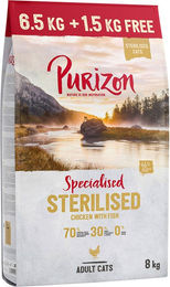 Produktbild von 6,5 kg + 1,5 kg gratis! 8 kg Purizon Getreidefrei - Sterilised Adult Huhn & Fisch