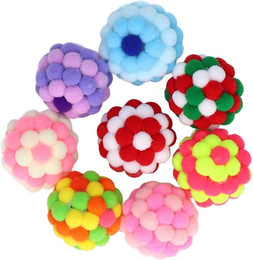 Produktbild von 8 Stück Katzenspielbälle Elastisch Weich Bunt Interaktiv Jagend Kauend Plüsch Glockenball für Kätzchen