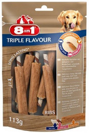 Produktbild von 8in1 Triple Flavour Ribs Kaustangen für Hunde - 6 x 113 g