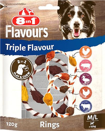 Produktbild von 8in1 Triple Flavour Rings M/L Kausnacks für Hunde - 120 g