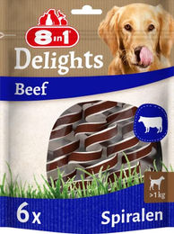 8in 1 Delights Beef Kau-Spiralen Kausnack für Hunde aus Rind glutenfrei und ohne Farb- & Aromastoffe 60 g – Bild 1 von 7