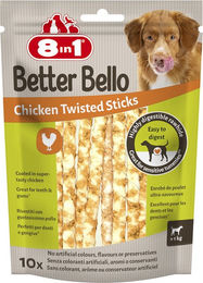 Produktbild von 8in1 Better Bello Chicken Twisted Sticks Zahnpflege-Snack für Hunde mit Huhn und Rind 60 g