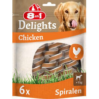 Produktbild von 8in1 Delights Chicken Kau-Spiralen Kausnack für Hunde mit Huhn und Rind glutenfrei ohne Zucker und Farbstoffe 6 Stück