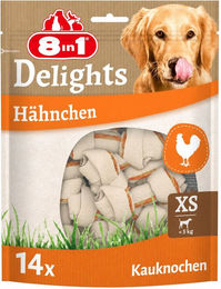 8in1 Delights Kauknochen Huhn und Rind Mini XS glutenfrei ohne Zucker und Farbstoffe – Bild 1 von 3