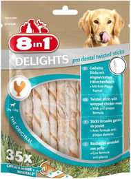 8in1 Delights Pro Dental Twisted Sticks Zahnpflege-Kaustangen für Hunde mit Huhn und Rind ohne Farb- und Aromastoffe 35 Stück – Bild 1 von 5