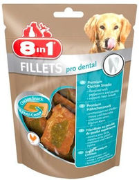 Produktbild von 8in1 Fillets Pro Dental Zahnpflege-Snack Huhn für erwachsene Hunde mit hohem Fleischanteil 80g