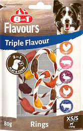 8in1 Triple Flavour Rings XS/S Kausnacks für kleine Hunde mit Schwein Rind Huhn und Ente ohne Zucker und Farbstoffe 80g - 80 g – Bild 1 von 11
