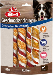 8in1 Triple Flavour Rolls Kaustangen für Hunde mit Schwein, Rind und Huhn getreidefrei und ohne Zucker – Bild 1 von 3