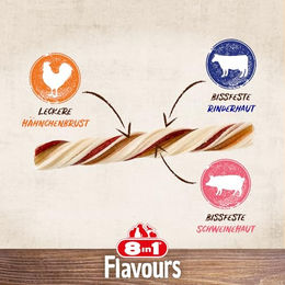 8in1 Triple Flavour Ropes Kausnacks für Hunde mit Rind, Schwein und Huhn ohne Zucker und Konservierungsstoffe 65 g - 65 g – Bild 1 von 8
