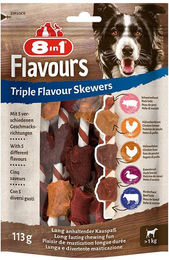 Produktbild von 8in1 Triple Flavour Skewers Kausnack mit hohem Fleischanteil 3x6 Stück